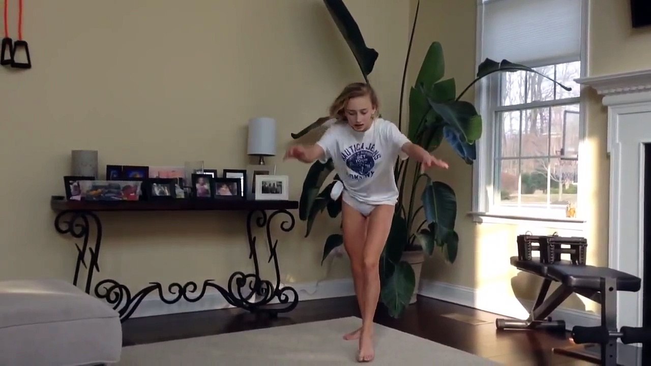 Hot And Sexy Pretty Blonde Girl Doing Hanstands In Underwear