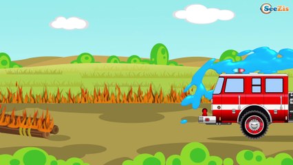 Le Camion de pompier, La Voiture de police et l'Ambulance - Dessin animé camions