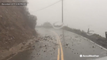 Rocks fall down on Highway 23 near Malibu, California