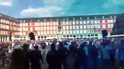 Leicester City fans clash with Spanish police in Madrid and chant 'Gibraltar is ours'. Crazy scenes...