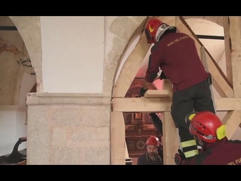 Todiano di Preci (PG) - Terremoto, lavori per chiesa San Montano (13.04.17)