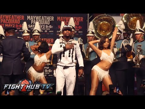 Floyd Mayweather vs. Manny Pacquiao Full Video- Mayweather FULL grand arrival w/ SU marching band