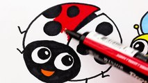 How to Draw Ladybug and Bee - Coloring Book for Kids with Colored Markers