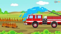 Cars & Truck Cartoons BIG Red Fire Truck w Police Car Children Video Emergency Cars Cartoon for kids