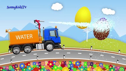 Trucks for kids. Water Truck. Chocolate Eggs. Lea