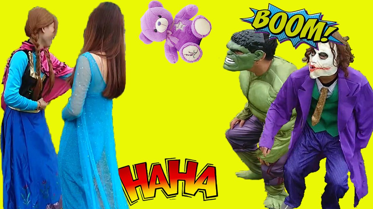 Frozen Elsa vs Anna PRANK TEDDY BEAR with Joker Hulk w/ Joker ROB TEDDY BEAR of Frozen Elsa & Anna