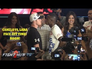 Canelo vs. Lara: MGM Grand arrival- Face Off & interview video