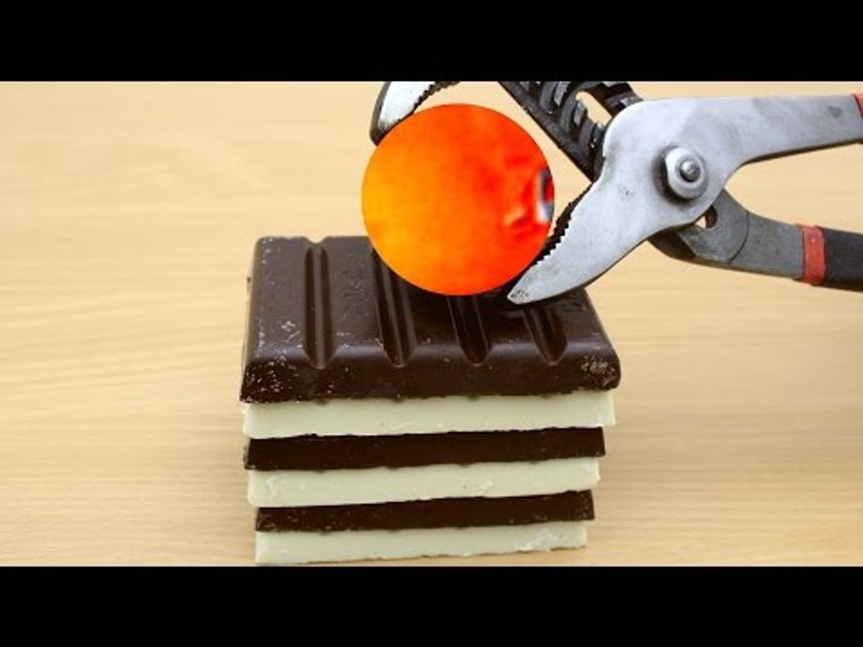EXPERIMENT Glowing 1000 degree METAL BALL vs CHOCOLATE