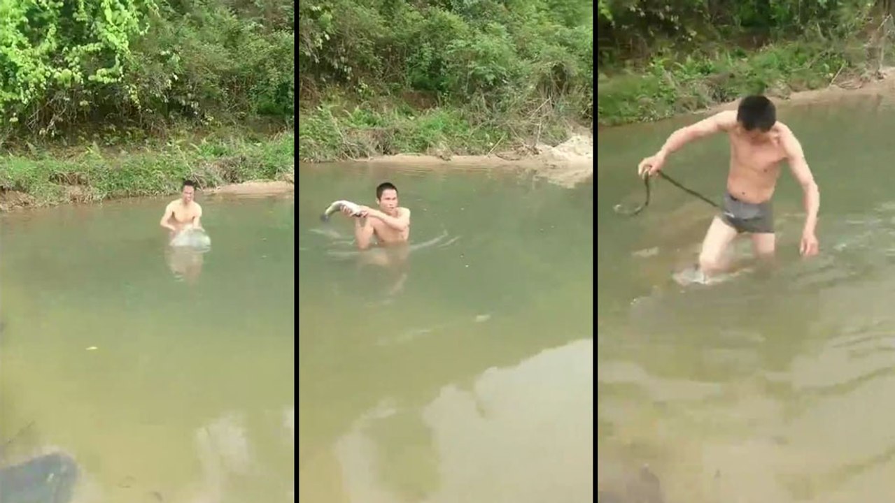 Il pêche du poisson à main nues, mais remonte un serpent avec son asticot