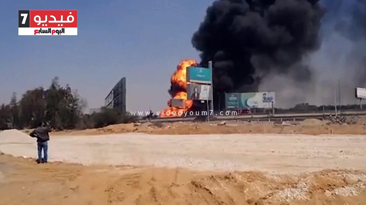 اللقطات الأولى  لانفجار خط غاز واشتعال النيران بالتجمع الخامس