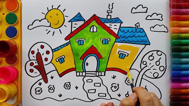 Enseigner Dessin Maison pour les enfants, coloriage Maison et arbre 2017