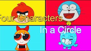Four Characters in a Circle. How to draw n Angry Birds Shopkins Powerpuff Girls-PMk2OEU9sh8