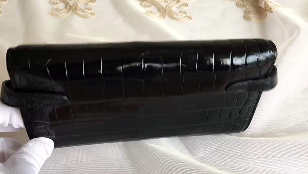 replica Hermes crocodile skin Kelly wallet in Black