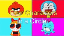 Four Characters in a Circle. How to draw Doraemoy Birds Shopkins Powerpu