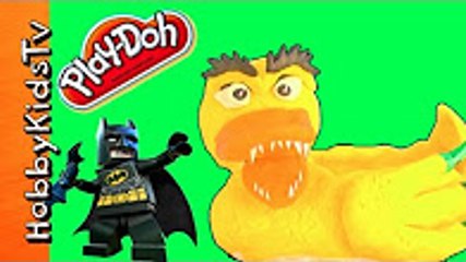 Rubber Ducky Monster vs Batman! Surprise Eggs, Play-Doh with Teeth + Mini Figs Story Fun HobbyKV
