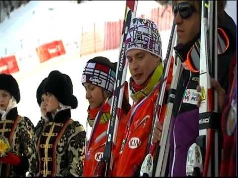 Men's downhill sitting (1) and medals ceremony - 2013 IPC Alpine Skiing World Cup Finals Scohi