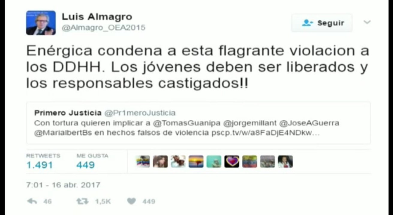 Almagro condena "violación de derechos" de opositores detenidos en Venezuela_