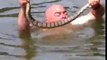 Ce fou chope un serpent à mains nues dans l'eau !