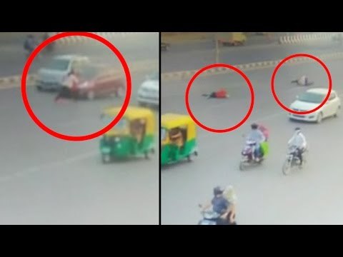 Ahmedabad highway accident caught on CCTV, elderly woman killed by speeding car | Oneindia News