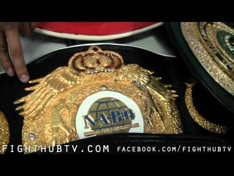 Nonito Donaire shows off his title belts; I won that one from Vic The Dick Darchinyan