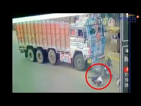 Lorry crashes into bikers in Hyderabad in full speed, Watch CCTV footage | Oneindia News