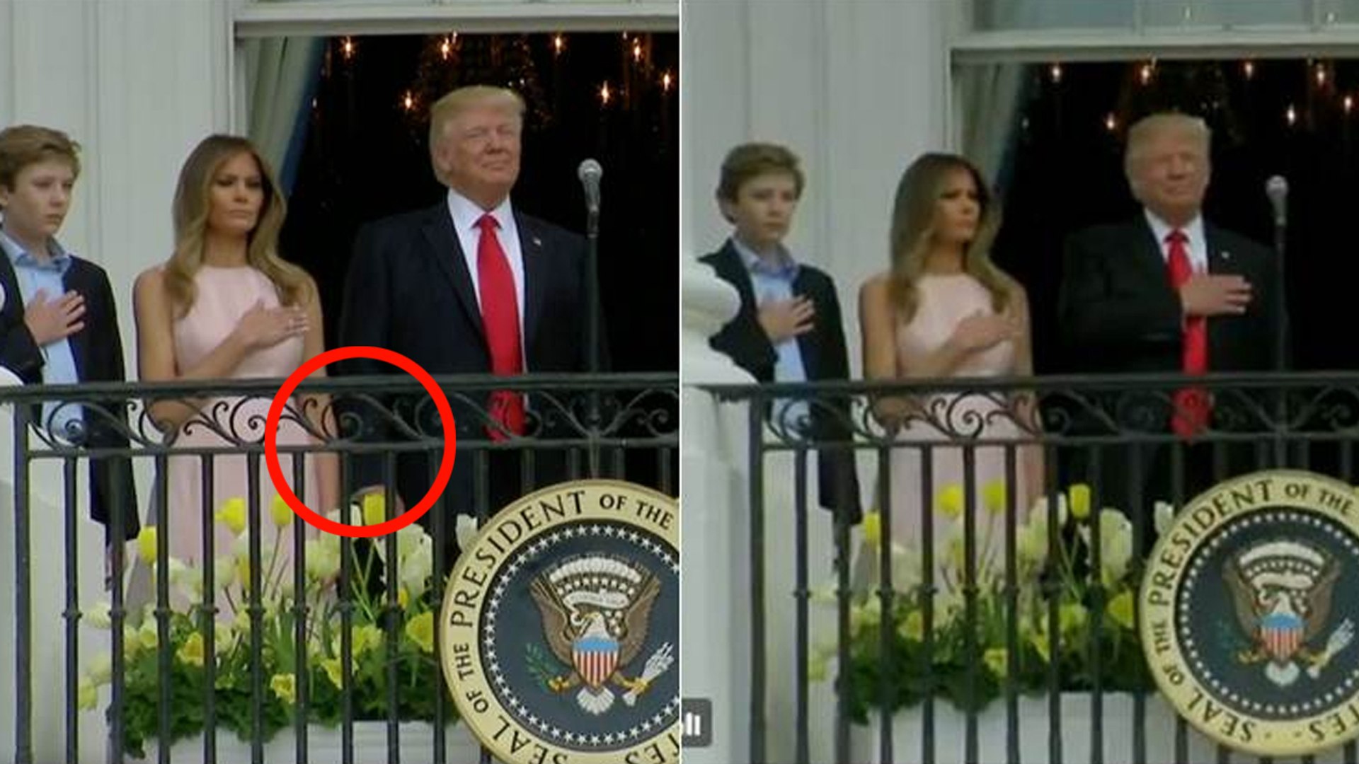 ⁣Melania Trump nudge President Trump for National Anthem