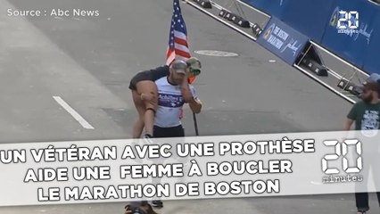 Un vétéran avec une prothèse aide une femme à boucler  le marathon de Boston