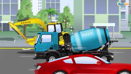 Learn Colors & Vehicles Big Truck & JCB Excavator w Tractor Animation World of Cars and Trucks