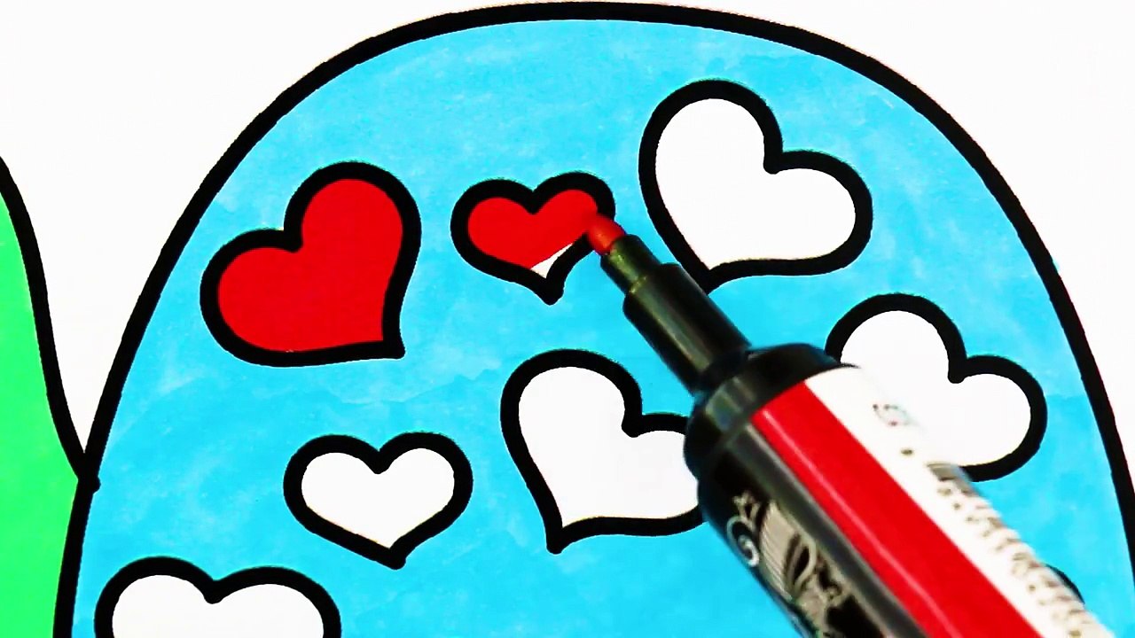 How to Draw Turtle with Hearts - Colouring for Kids with Colored Markers