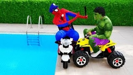 Télécharger la video: HULK Motorbike HIT Police Spiderman! w/ Joker Minions McDonalds Drive Thru Prank Movie in