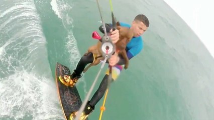 Kitesurfer Rides Tandem With Pet Dog