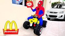 Spiderman MCDONALDS DRIVE THRU Prank! w/ Hulk & Joker Funny Cars Movie Kids Toys Fun in Re