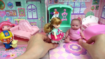 Baby doll house and baby crib and stroller toys play