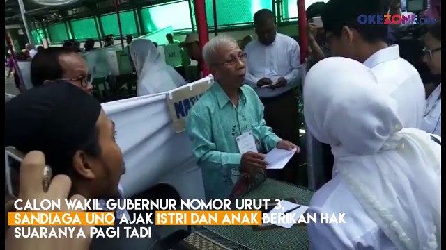 Sandiaga Uno Nyoblos di TPS 01 Bareng Keluarga