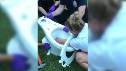 Elle se coince le bras dans la cuvette en voulant déboucher ses toilettes