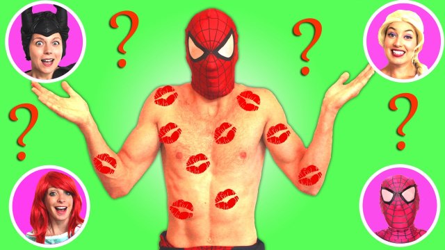 Who Kissed Spiderman_! w_ Frozen Elsa Maleficent Joker Pink Spidergirl Ariel! Superhero Fun IRL _)