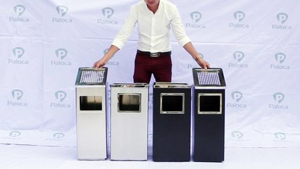 Thùng rác inox vuông có gạt tàn thuốc lá