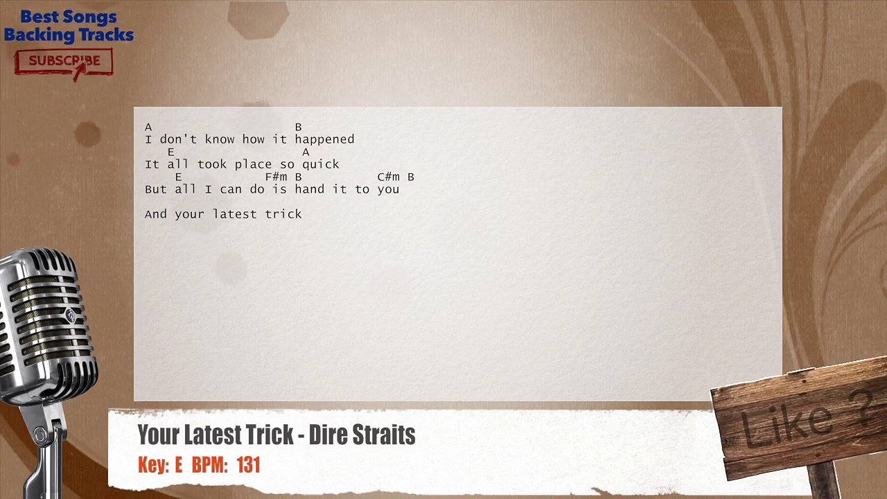 Your Latest Trick - Dire Straits Vocal Backing Track with chords and lyrics