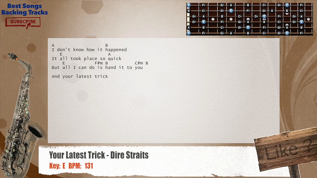Your Latest Trick – Dire Straits Sax & Guitar Backing Track with chords and lyrics