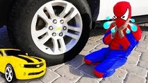 FREAKY Joker RUN OVER SpiderBaby Bumblebee Transformers Cars Toys! w/ Spiderman Venom Hulk