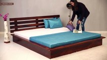 King Size Beds - Buy Dwayne Low Floor Bed Online in Honey Finish