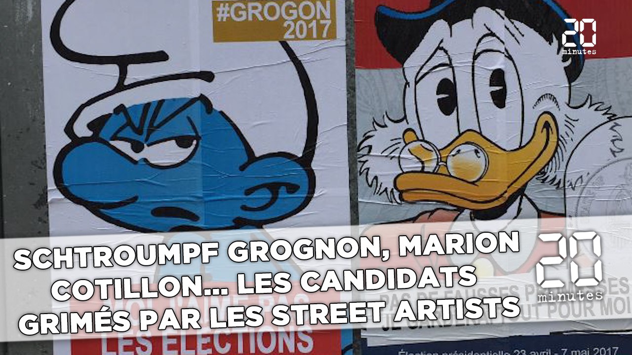 Schtroumpf Grognon, Marion Cotillon... Les candidats  grimés par les street artists