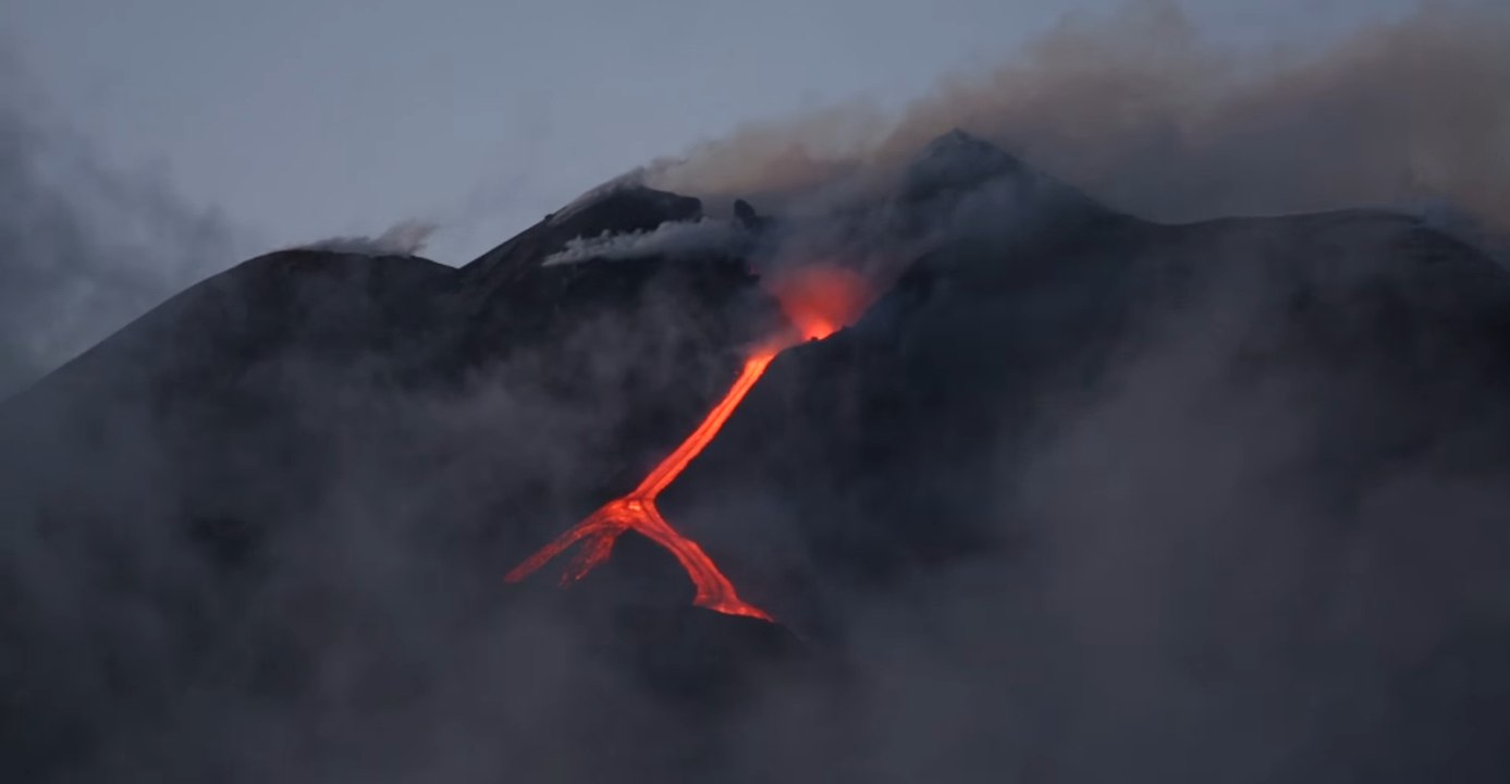 Channels of Lava Flow Down Mount Etna