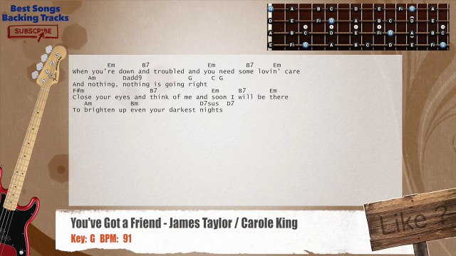 You've Got a Friend - James Taylor / Carole King Bass Backing Track with chords and lyrics