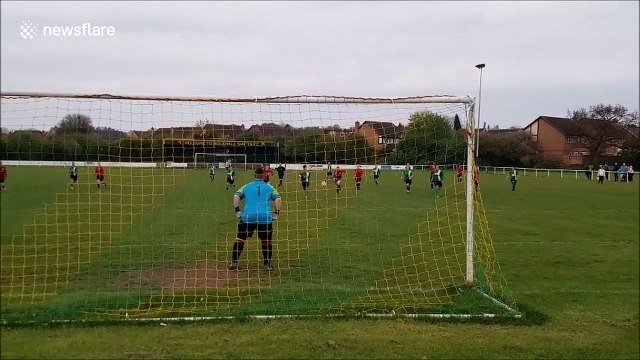 Unlucky rebound goes through keeper's legs during women's football match