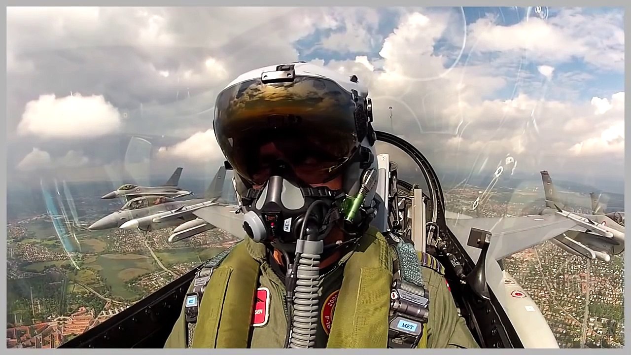 AMAIZING F-16 Fighter Jet 9 planes formation from the Leader Cockpit view