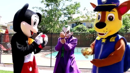 Mickey Mouse vs Joker Battle Over Giant Gummy Worm! w_ Chase, Peppa Pig & Spiderman in Real Life