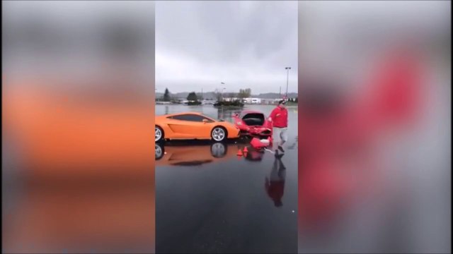 Il perd le controle de sa ferrari et s'ecrase contre une lamborghini... Accident couteux!