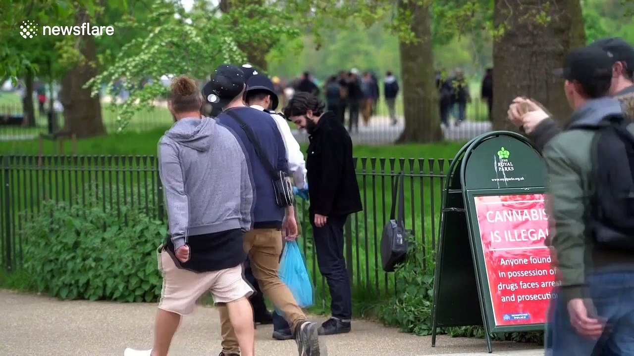 Police search demonstrators at London 420 rally in Hype Park