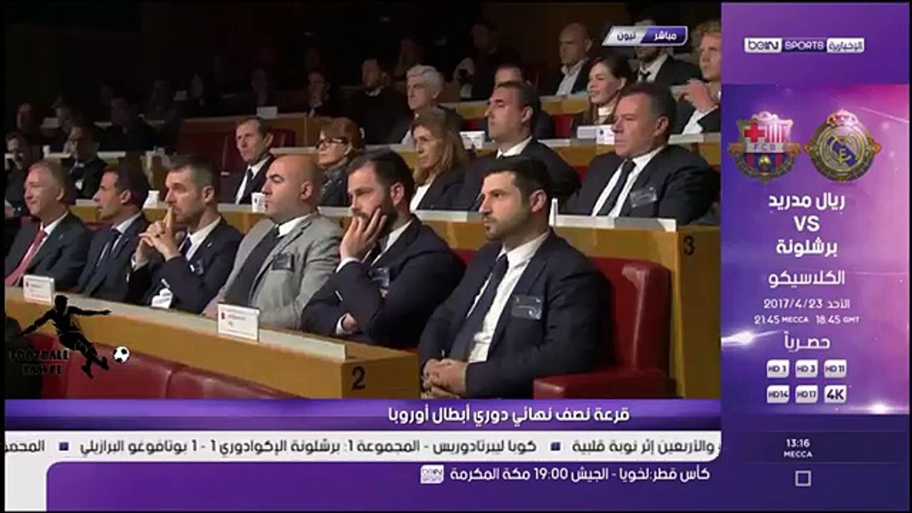 لحظة الاعلان عن قرعة نصف نهائى دورى ابطال اوروبا